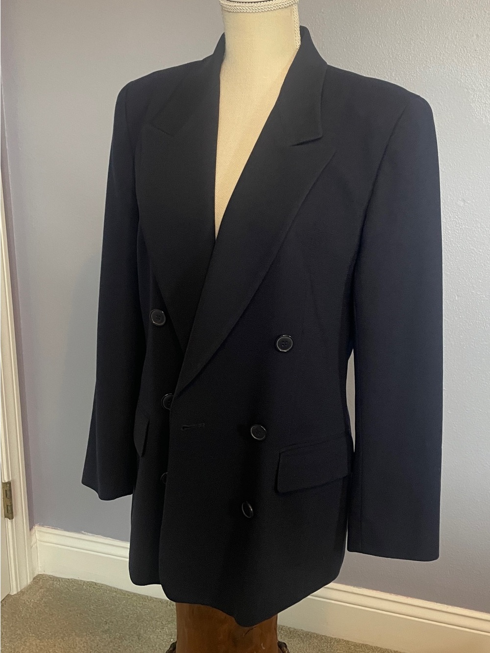Liz Claiborne Wool Navy Petite Vintage Classic Double-Breasted Blazer size 10P